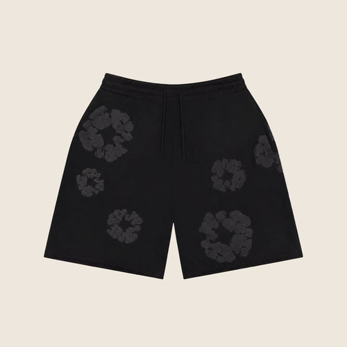 Short Denim Tears — Noir fleurs ton sur ton