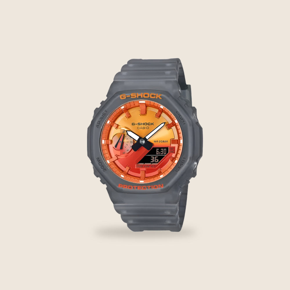 Casio G-Shock GA-2100 — Gris cadran orange