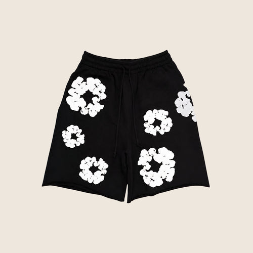 Short Denim Tears — Noir fleurs blanches