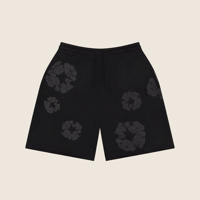 Short Denim Tears — Noir fleurs ton sur ton